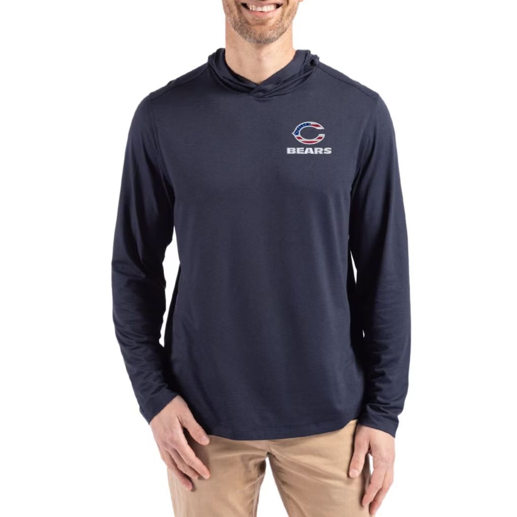 Men 2026 NFL Chicago Bears Hooded long sleeved T-shirt blue 001